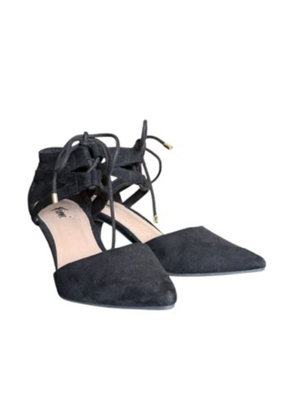 Title: Fioni Black Strappy Pointed Toe Lace Up Kitten Heels - Size 5
